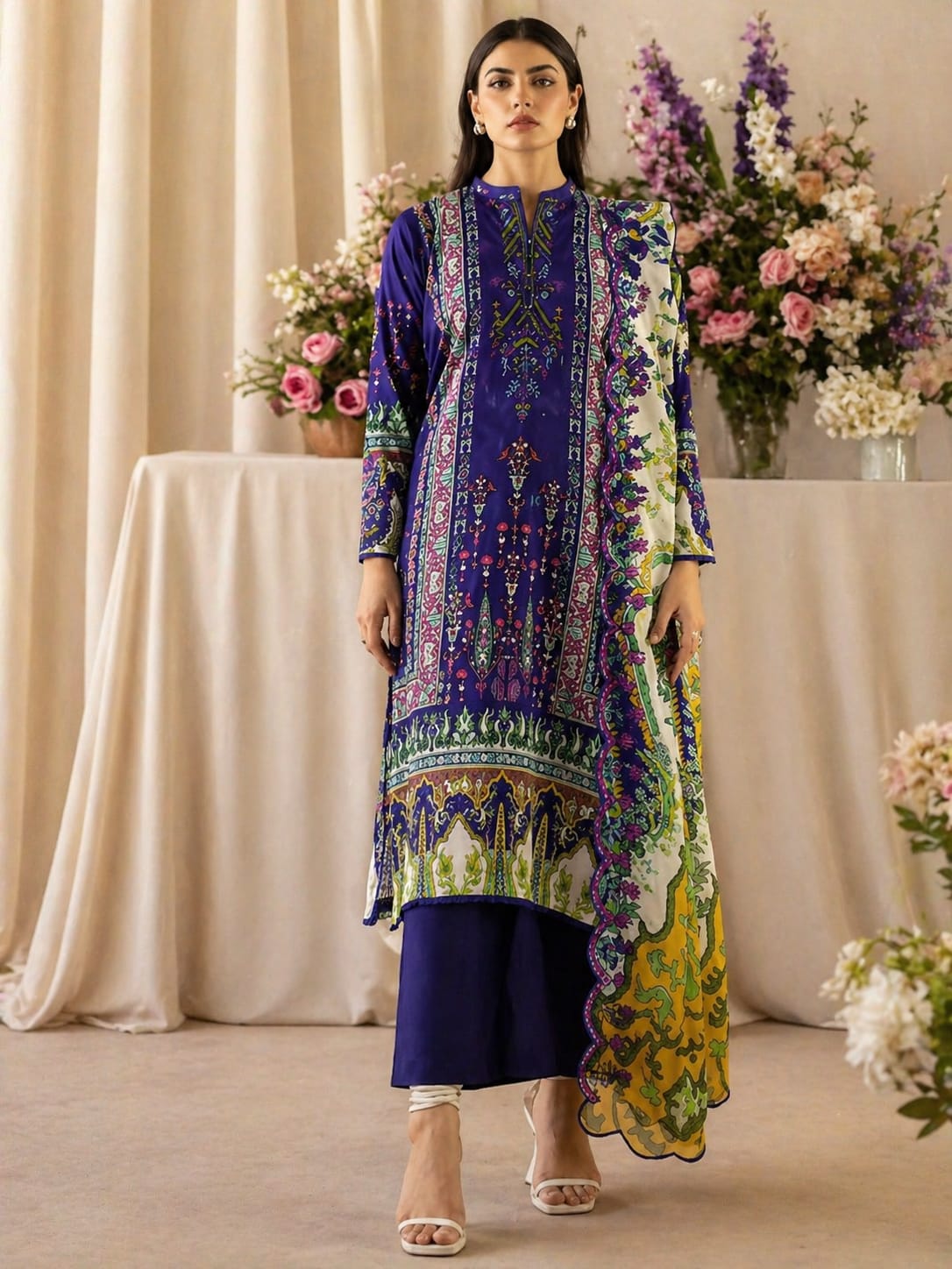 Luxury Digital Printed Lawn Three Piece Set -C199