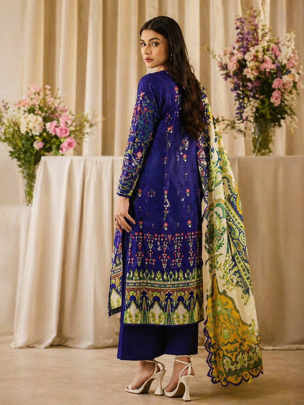 Luxury Digital Printed Lawn Three Piece Set -C199