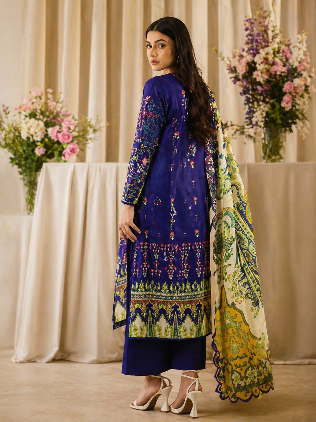 Luxury Digital Printed Lawn Three Piece Set -C199