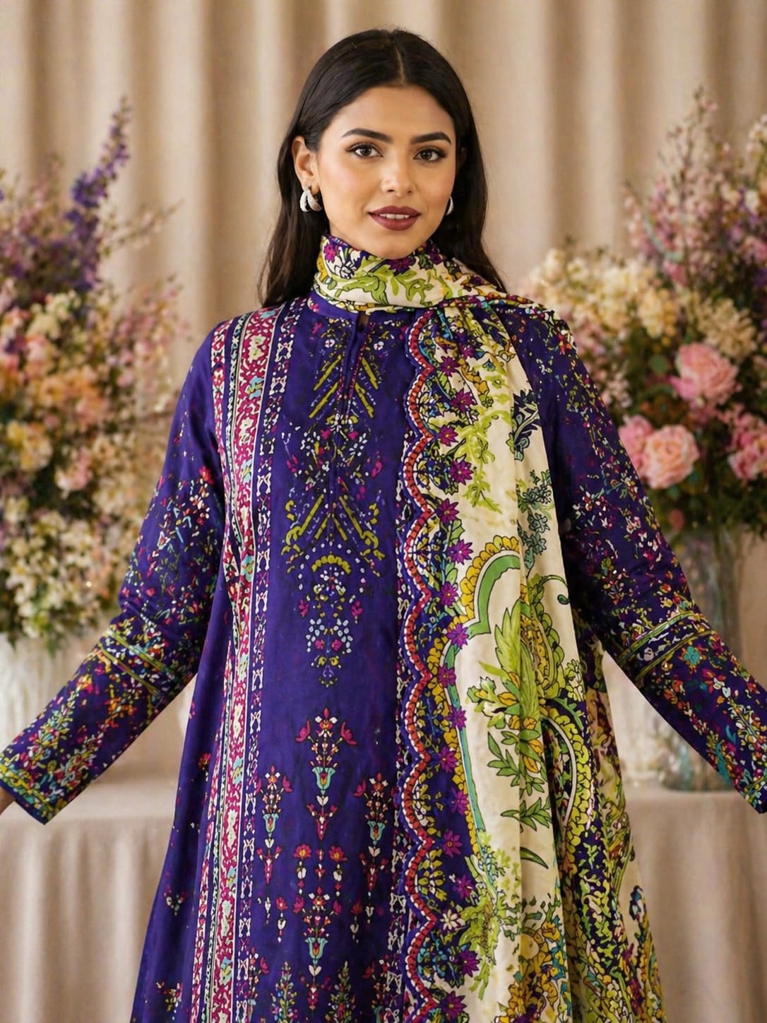 Luxury Digital Printed Lawn Three Piece Set -C199