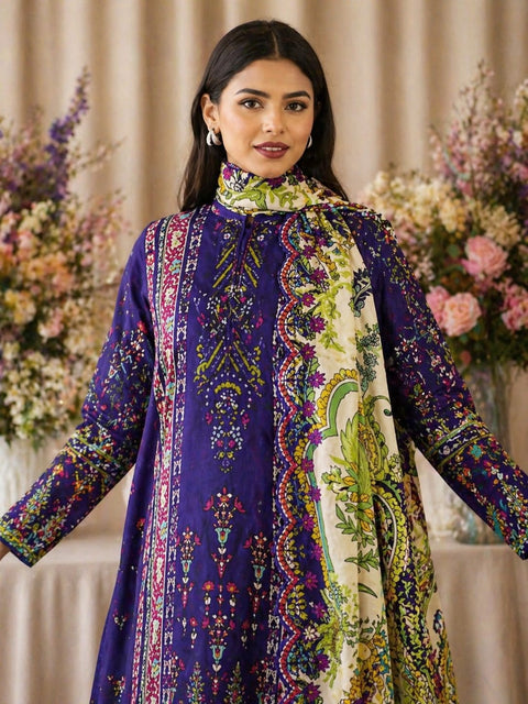 Luxury Digital Printed Lawn Three Piece Set -C199