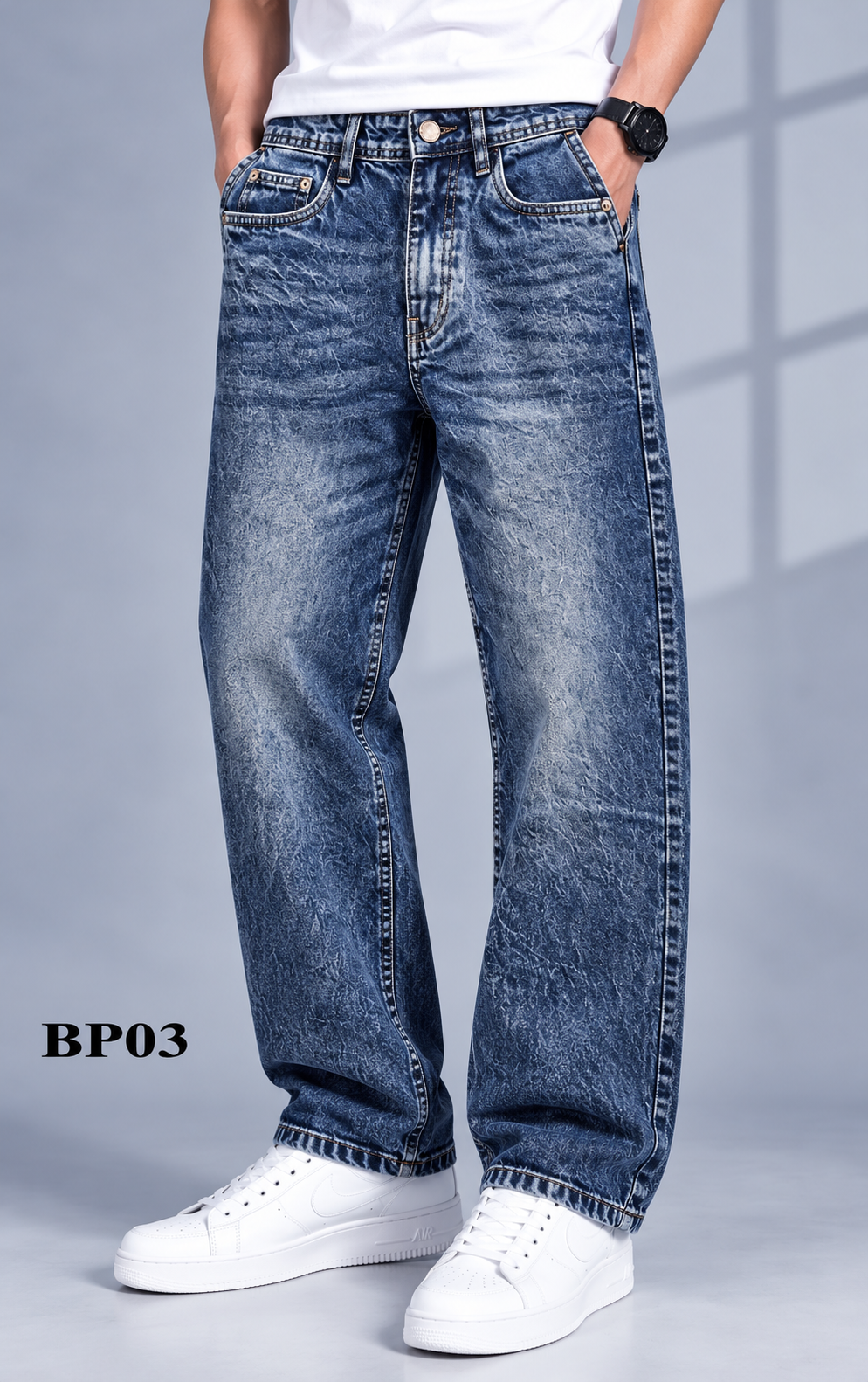 Premium Washed Blue Washed Baggy Denim Jeans – BP03