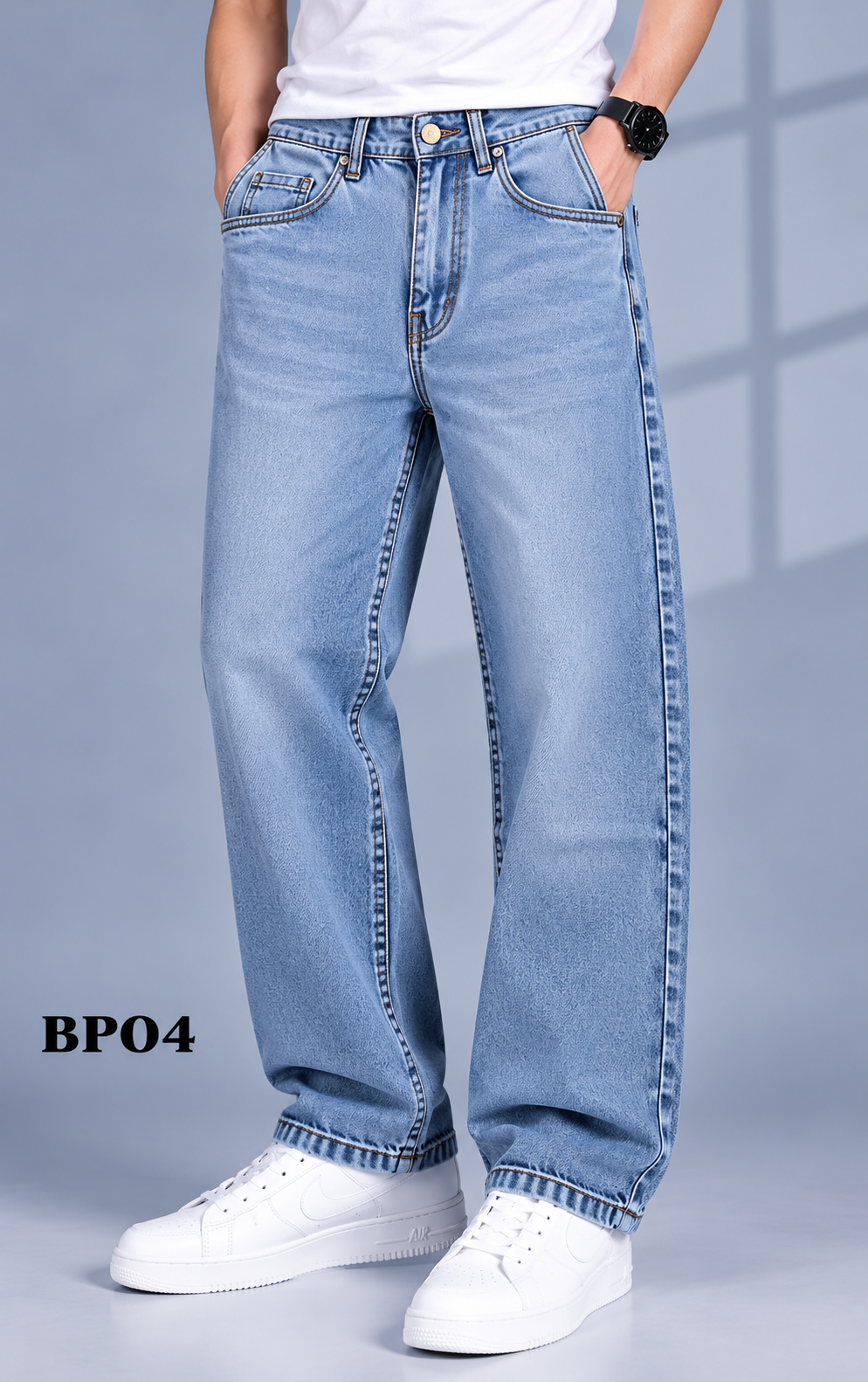 Premium Light Blue Washed Baggy Denim Jeans – BP04