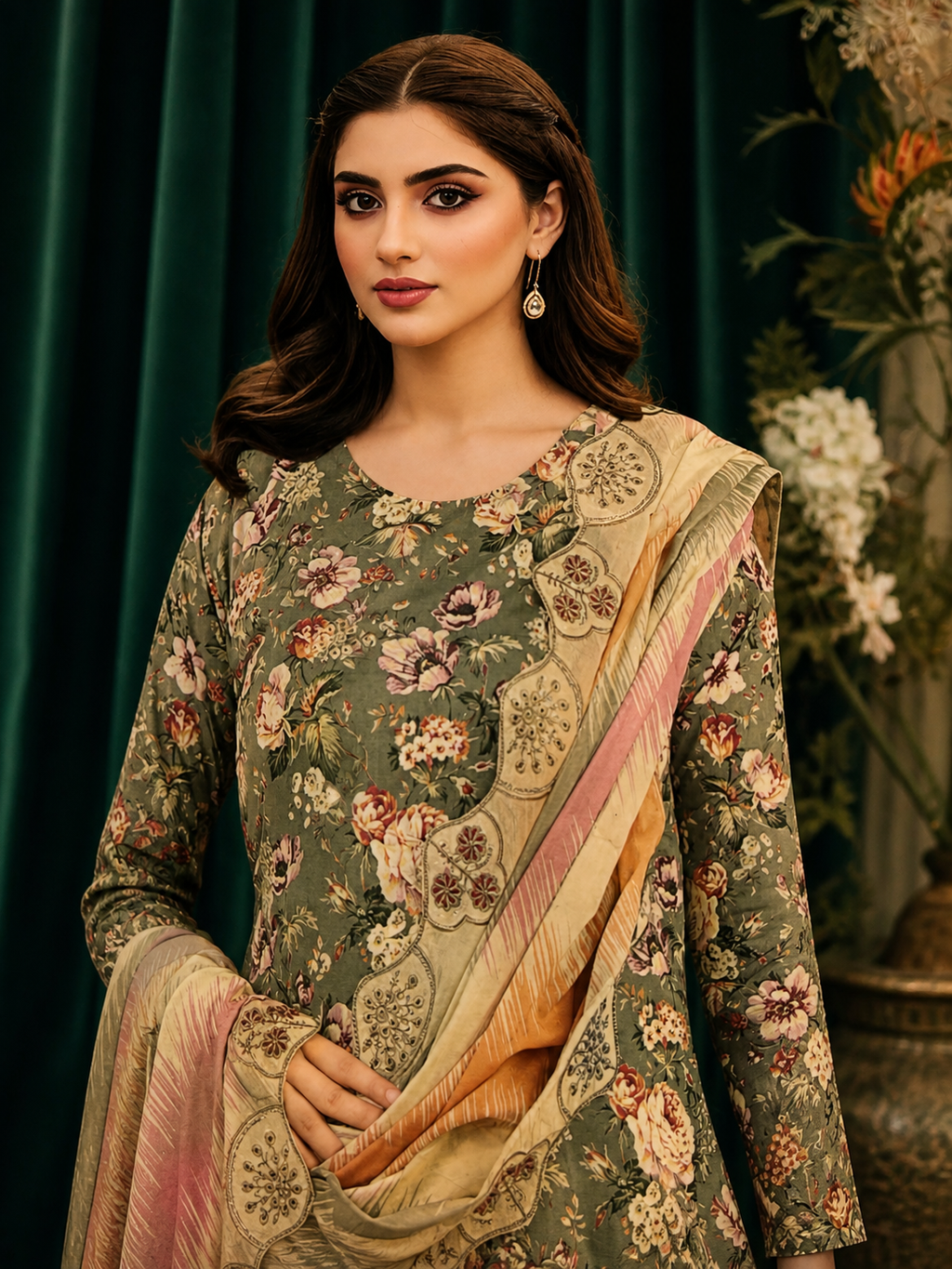Luxury Digital Printed Lawn Three Piece Set -C271