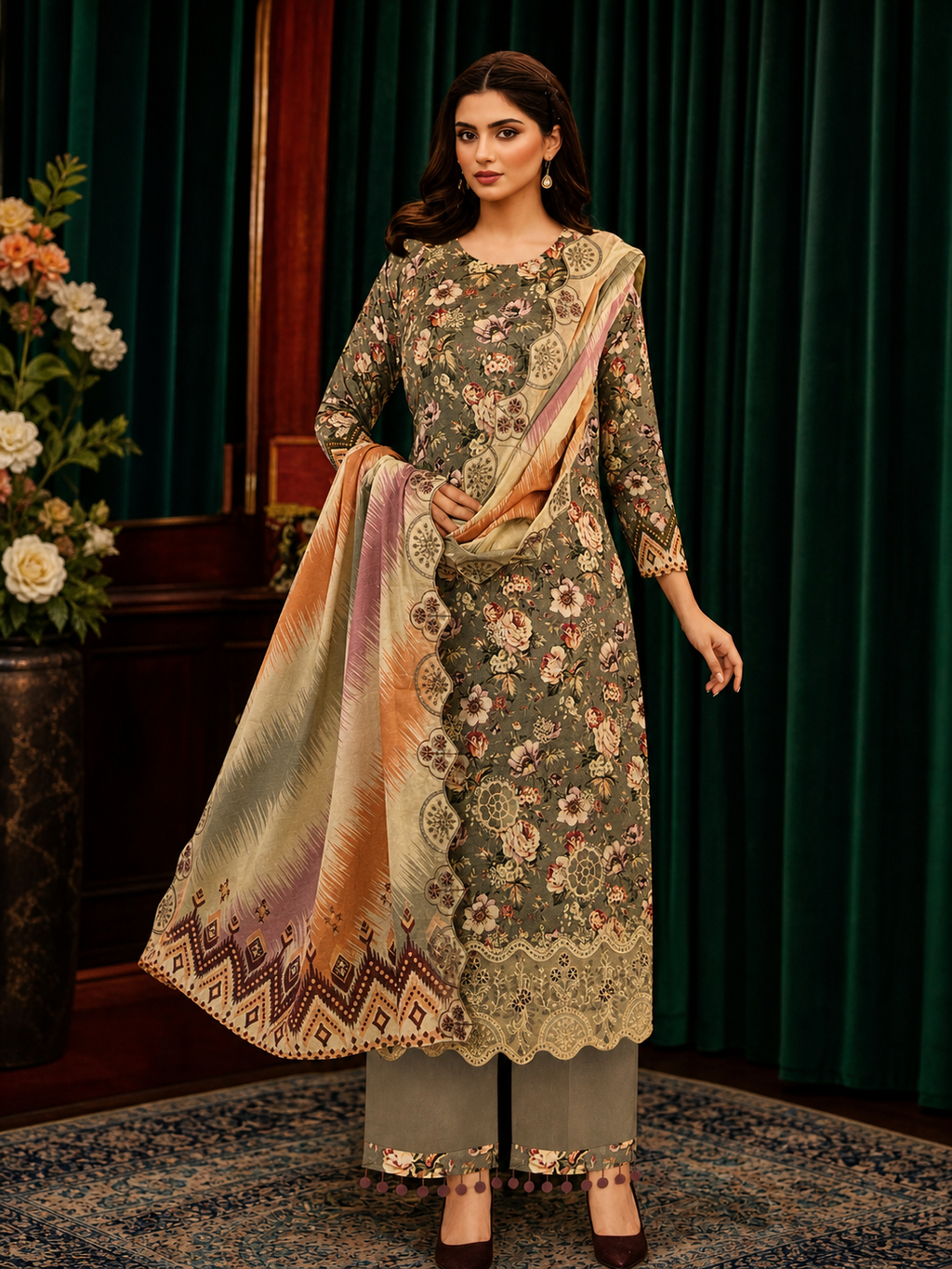 Luxury Digital Printed Lawn Three Piece Set -C271