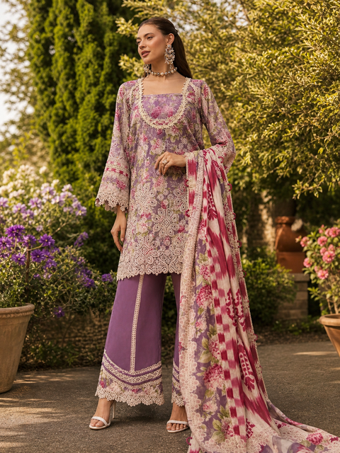 Luxury Digital Printed Lawn Three Piece Set -C276
