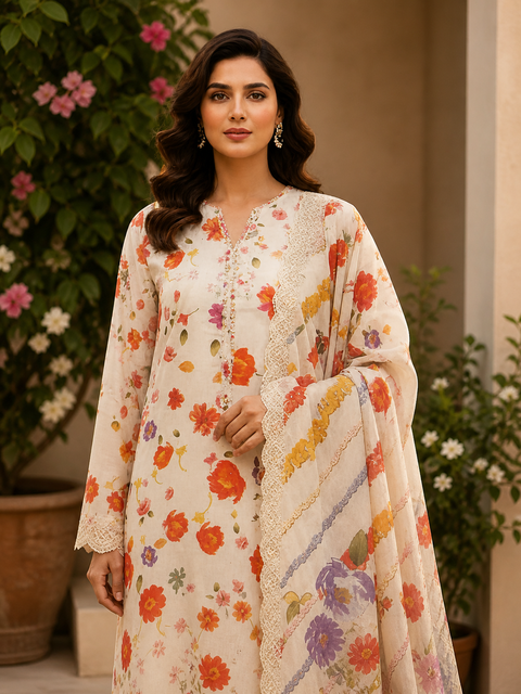 Luxury Digital Printed Lawn Three Piece Set -C277