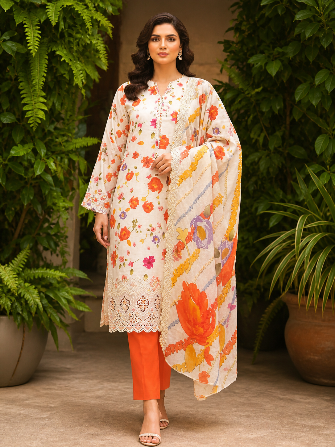 Luxury Digital Printed Lawn Three Piece Set -C277