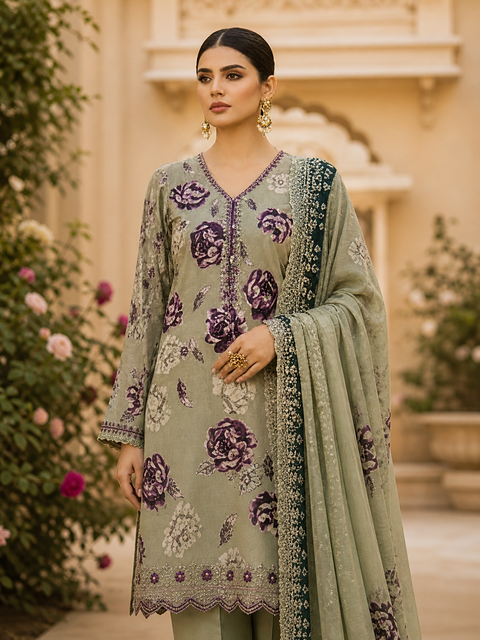 Luxury Digital Printed Lawn Three Piece Set -C286