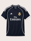 Real Madrid Grey Heather Football Jersey (Fly Emirates) – Navy Trim