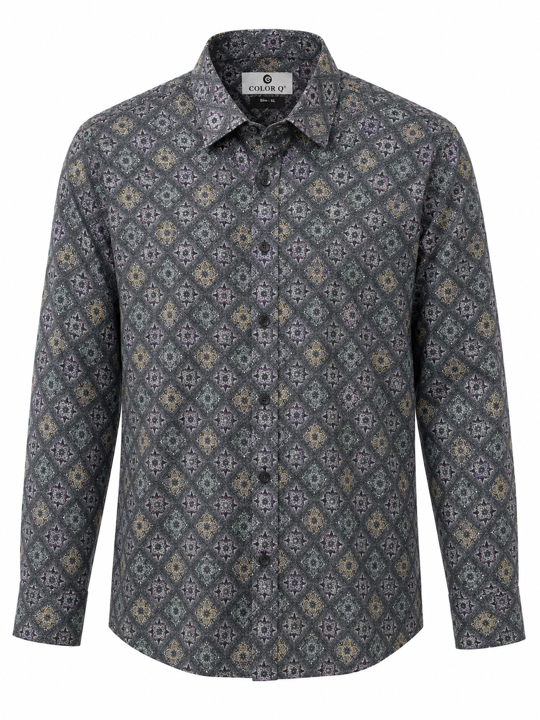 Premium Geometric Printed Long  Polo Shirt 470
