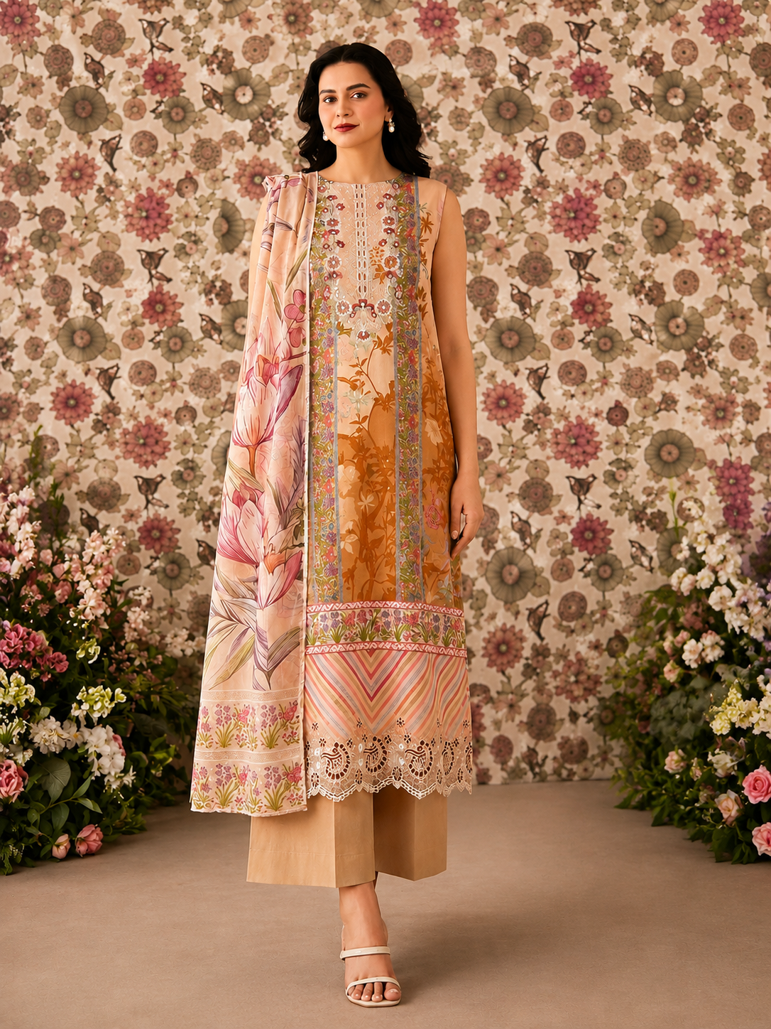 Premium Floral Unstitched Unready Three Piece-C368