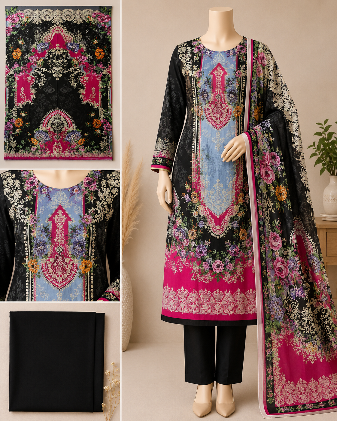 Premium Floral Unready Three Piece-C302