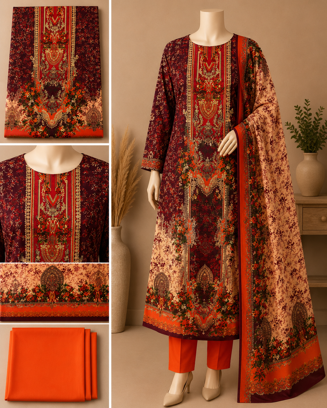 Premium Floral Unready Three Piece-C324