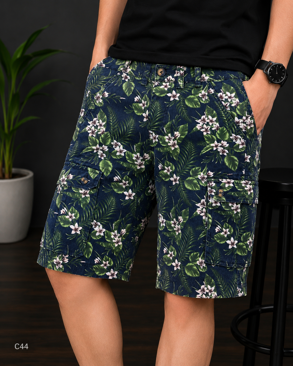 Premium Men’s Casual Shorts Green Floral-C44