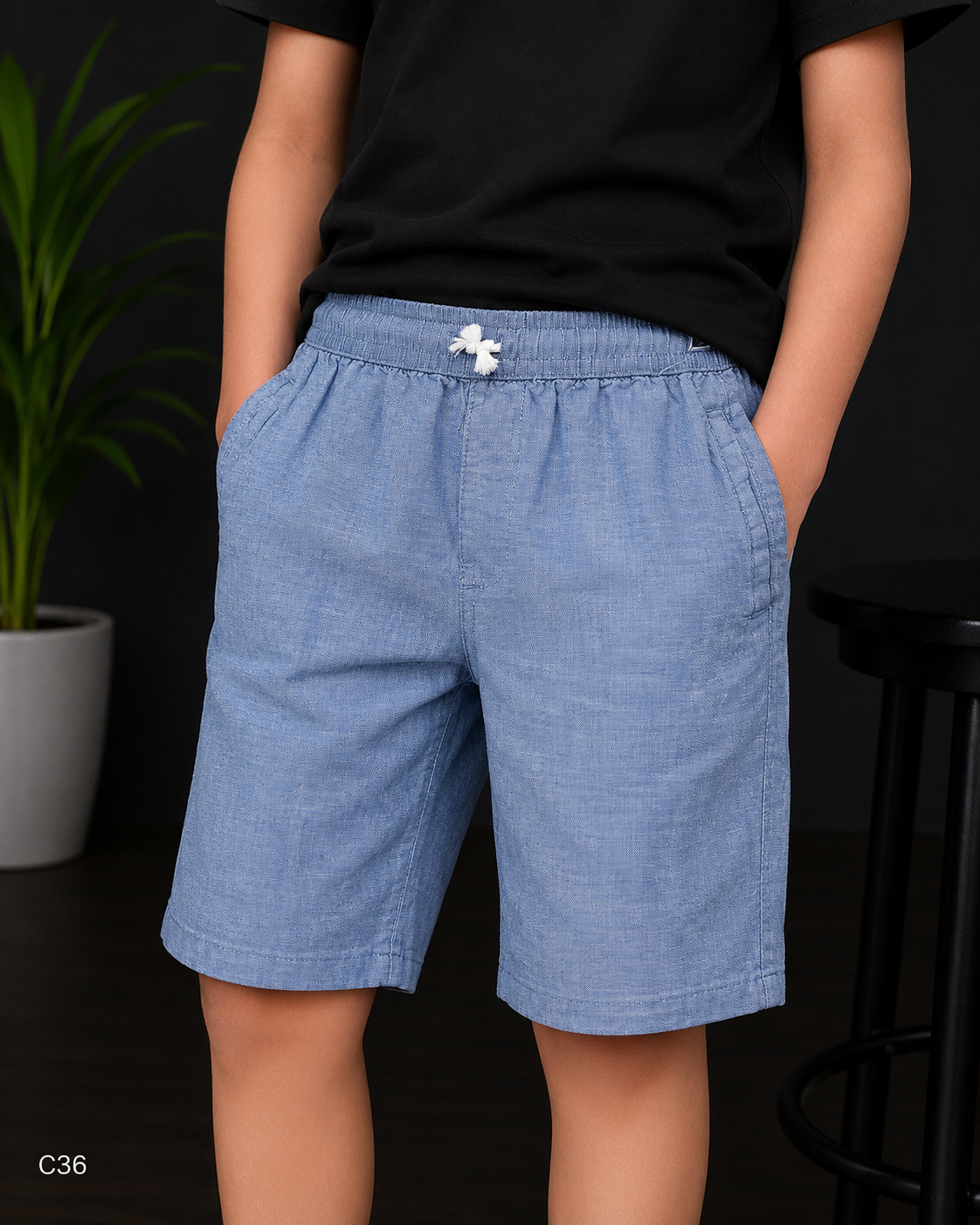 Premium Boys Casual Shorts Dusty Sky-C36