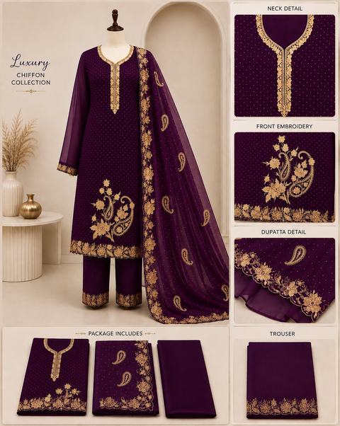 Premium Embroidered Chiffon Salwar Kameez Set-C385