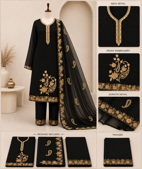 Premium Embroidered Chiffon Salwar Kameez Set-C386
