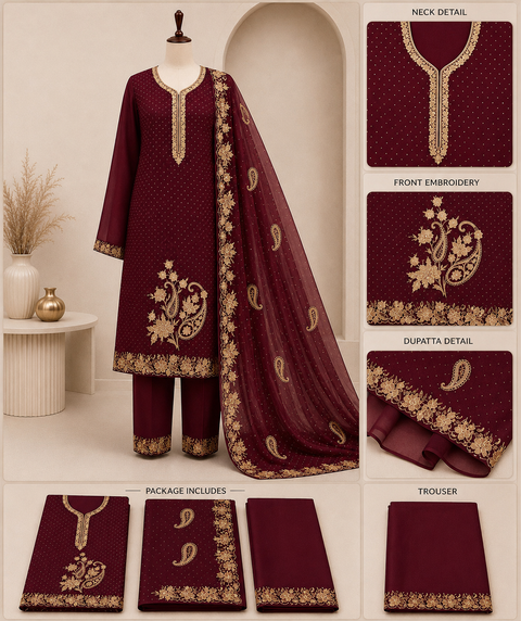 Premium Embroidered Chiffon Salwar Kameez Set-C387