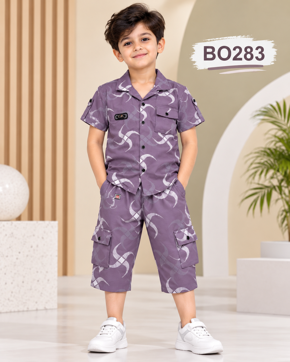 Premium Boys Printed Cargo Shirt & Shorts Set-BO283