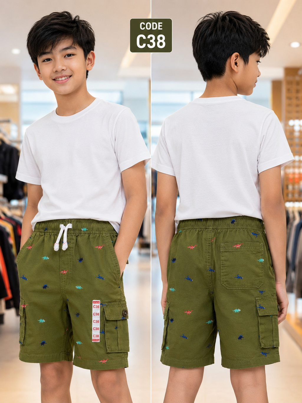 Premium Boys Casual Shorts Olive Green-C38