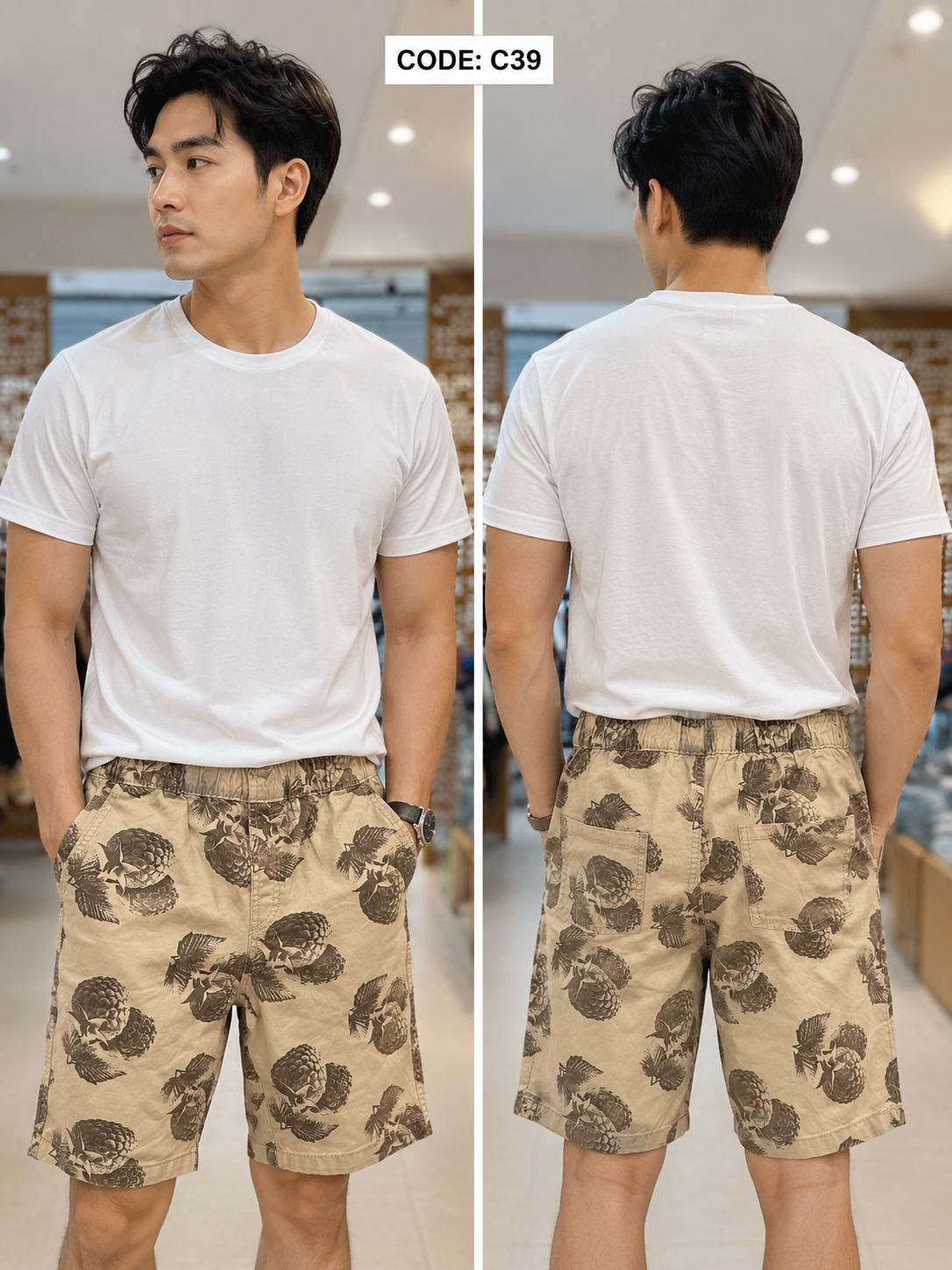 Premium Men’s Casual Shorts Beige Ash-C39