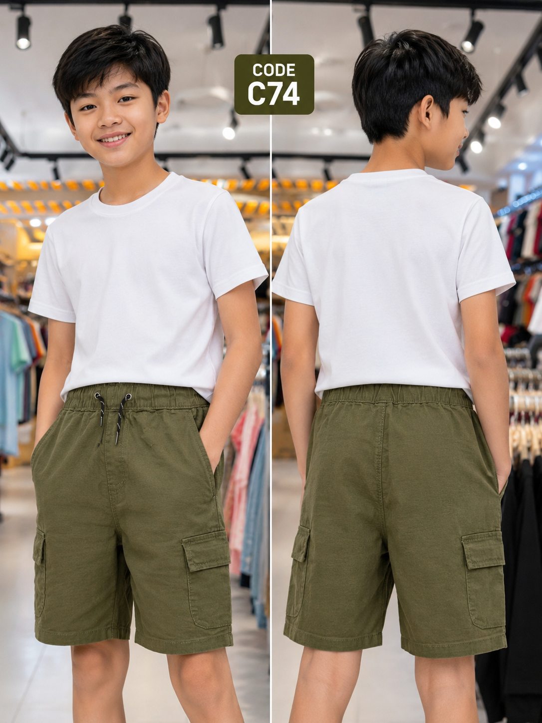 Premium Boys Casual Shorts Olive Green-C74