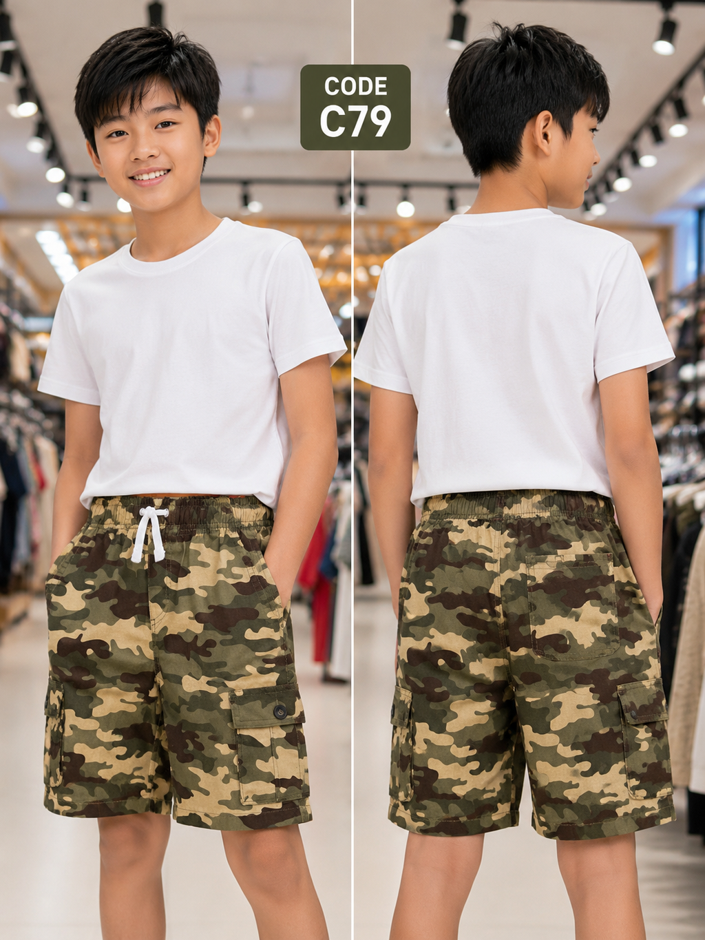 Premium Boys Casual Shorts Army Green-C79