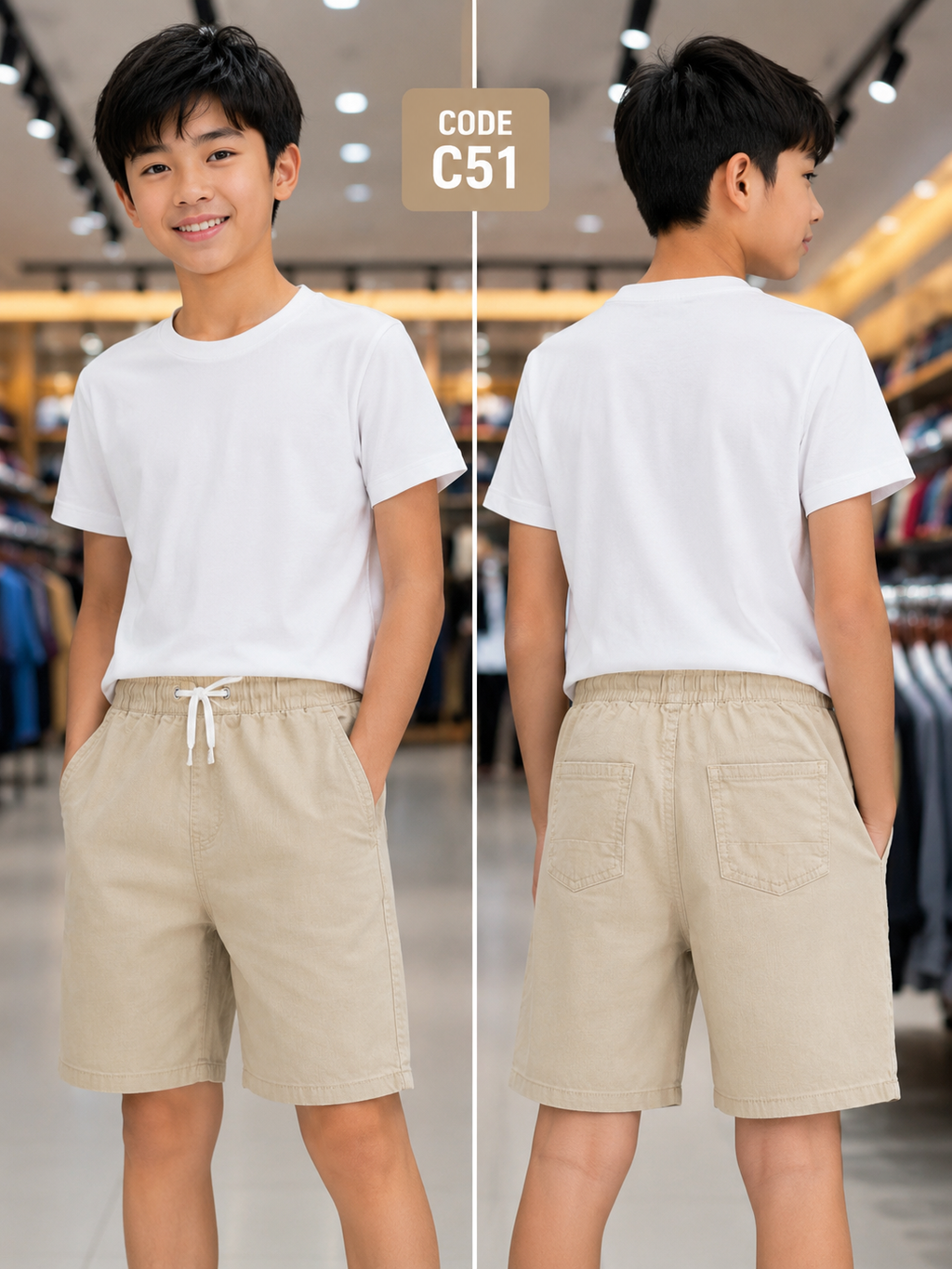 Premium Boys Casual Shorts Beige Khaki-C51