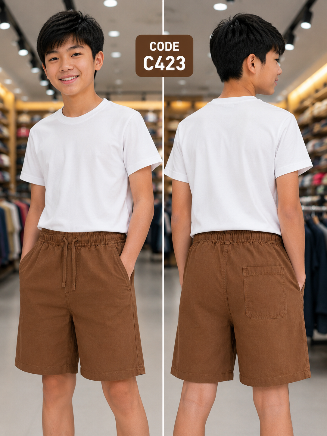Premium Boys Casual Shorts Chocolate Brown-C423