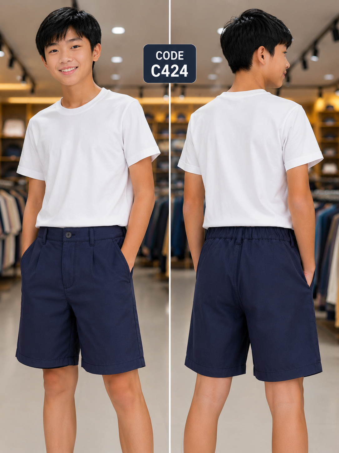 Premium Boys Casual Shorts Navy Blue-C424