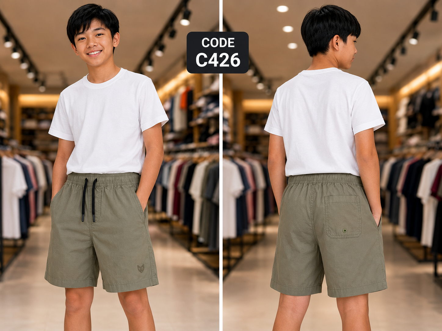 Premium Boys Casual Shorts Olive Green-C426