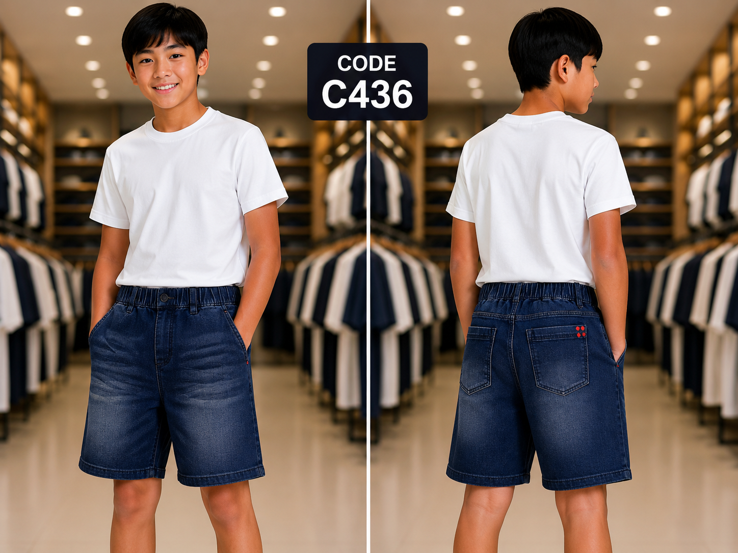 Premium Boys Casual Shorts Indigo Denim-C436