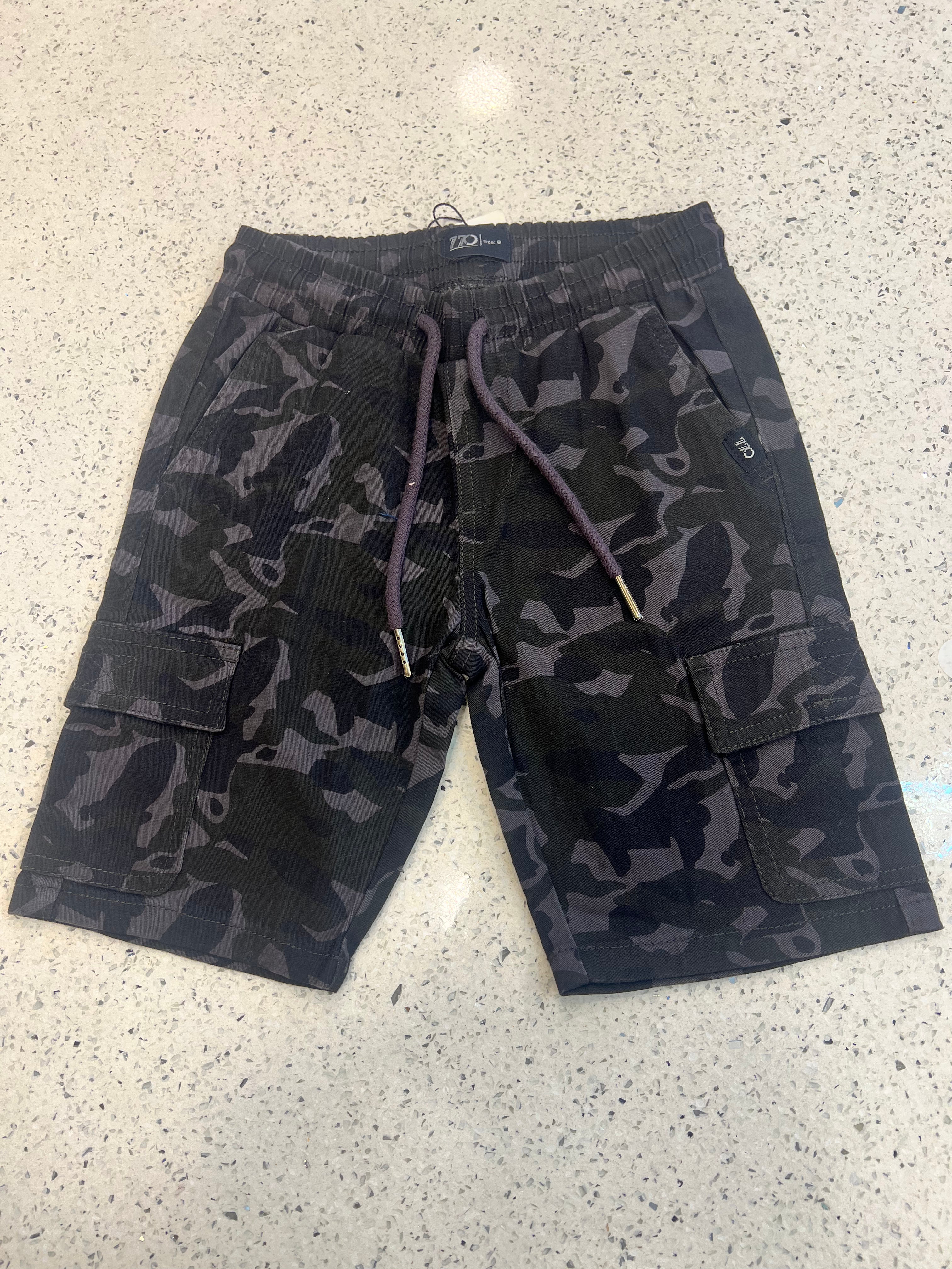 Premium Boys Casual Shorts Charcoal Black Camo-C01