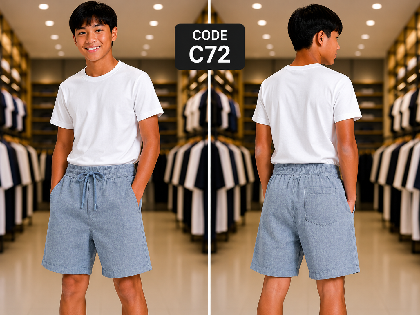 Premium Boys Casual Shorts Sky Blue Chambray-C72