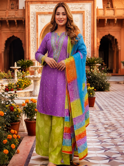 Luxury Embroidered Three Piece Lavender-C444
