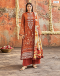 Premium Women's Rust Brown Printed Three Piece Set – C324