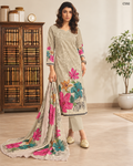 Premium Women's Beige Floral Printed Three Piece Set – C592