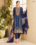 Premium Navy Blue Ornamental Printed Three Piece Set – C595