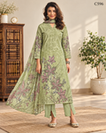 Premium Sage Green Botanical Floral Printed Three Piece Set – C596