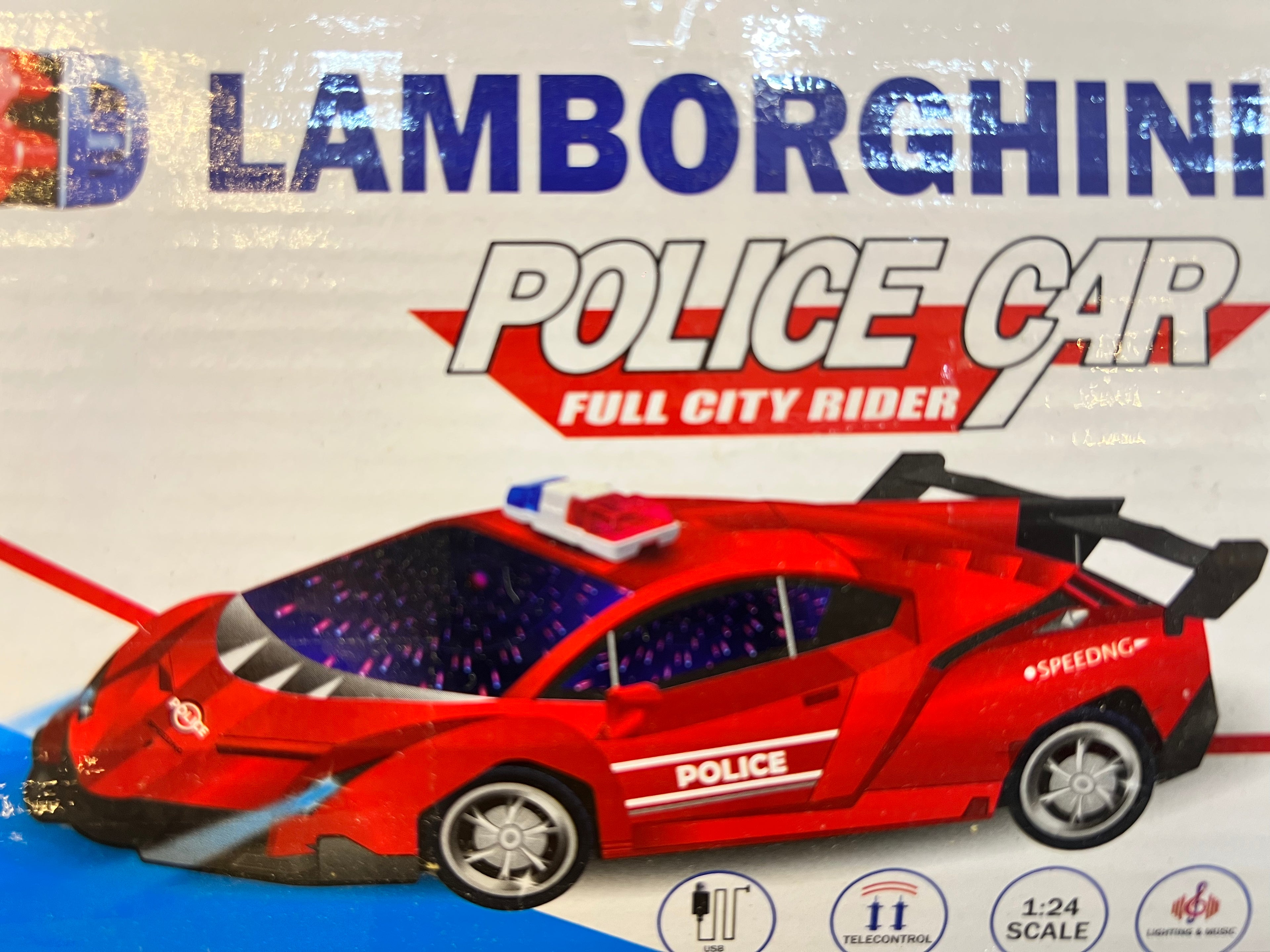 3D Lamborghini Police RC Car (Rechargeable, 1:24 Scale)