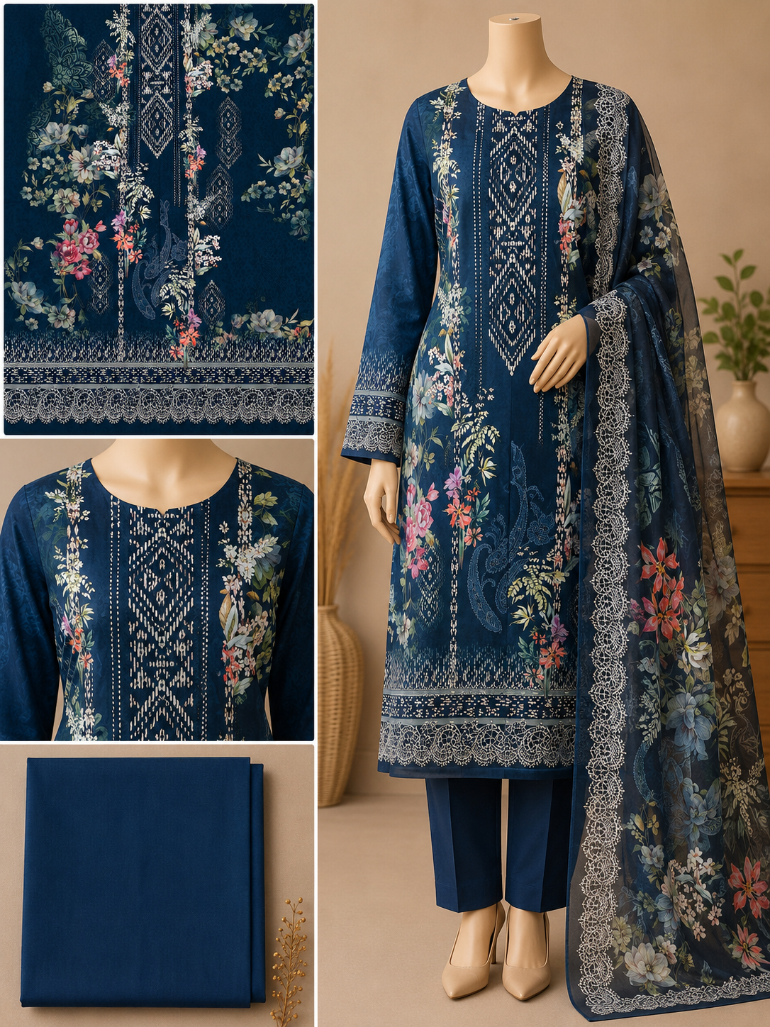 Premium Floral Unready Three Piece-C493
