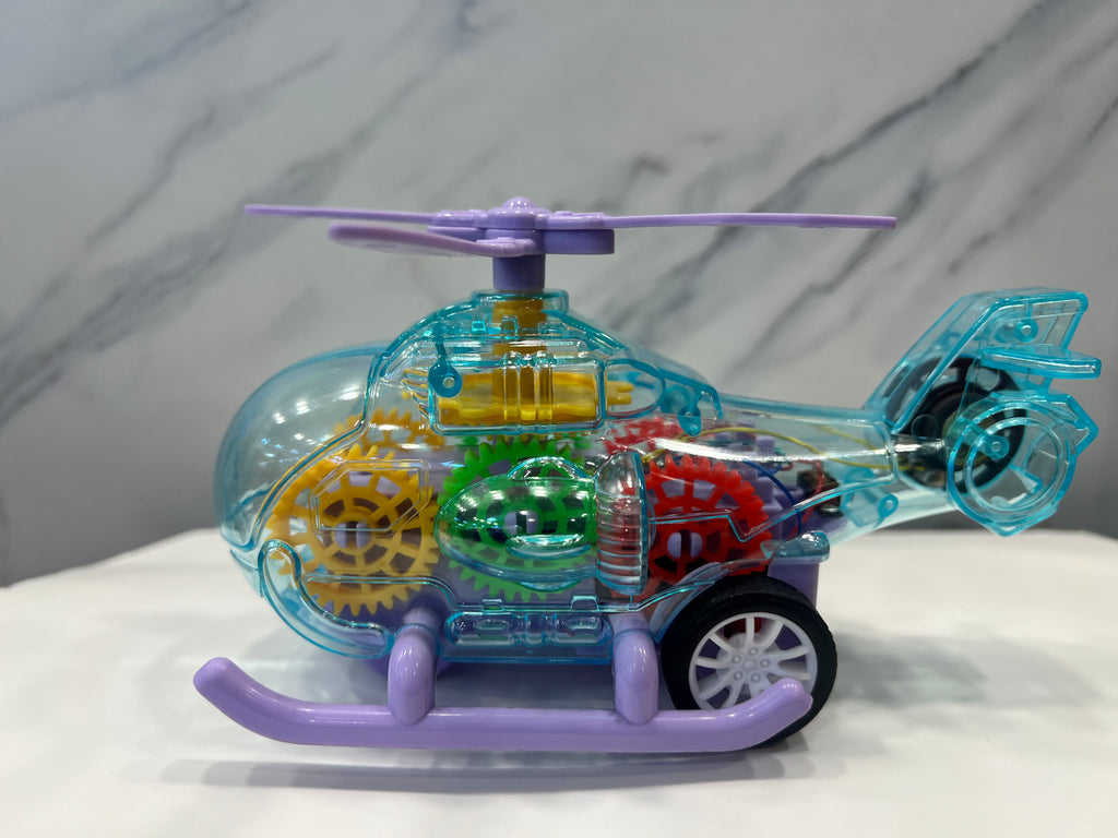 Transparent Gear Helicopter Toy with Light & Moving Parts