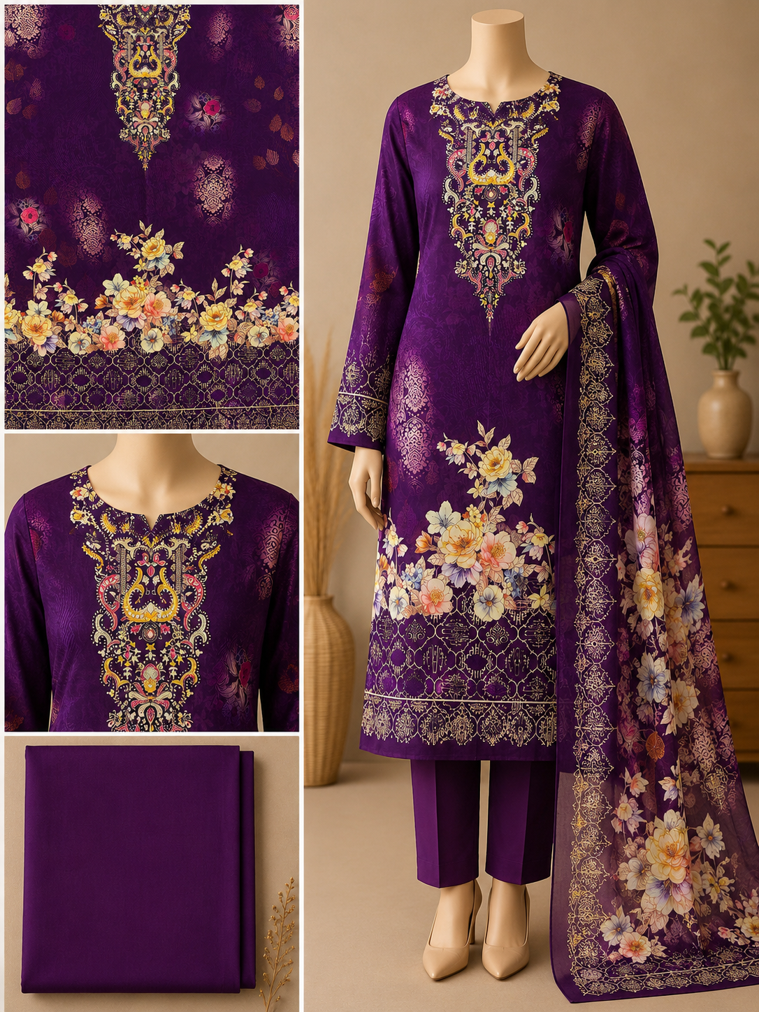 Premium Floral Unready Three Piece-C494