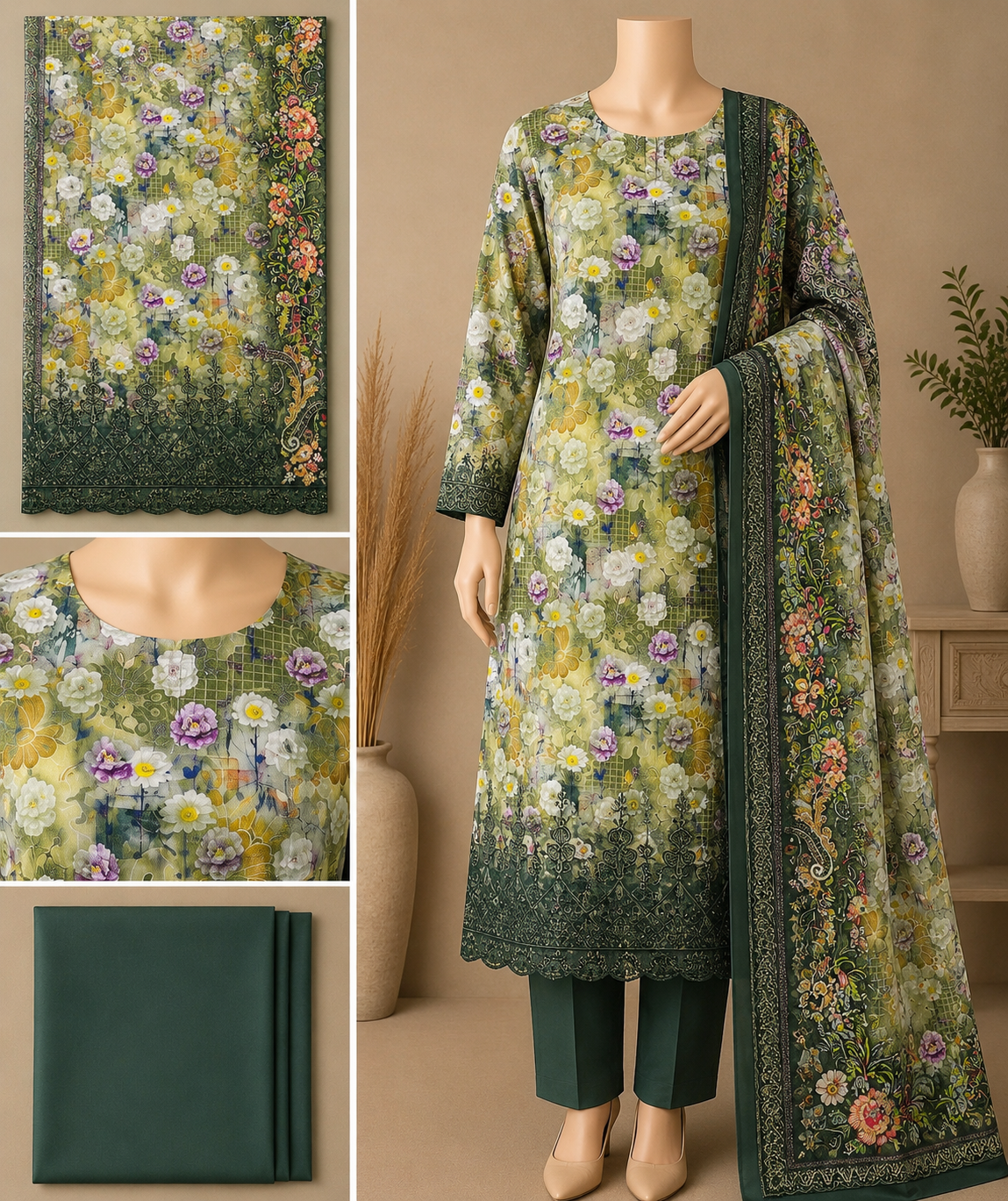 Premium Floral Unready Three Piece-C496