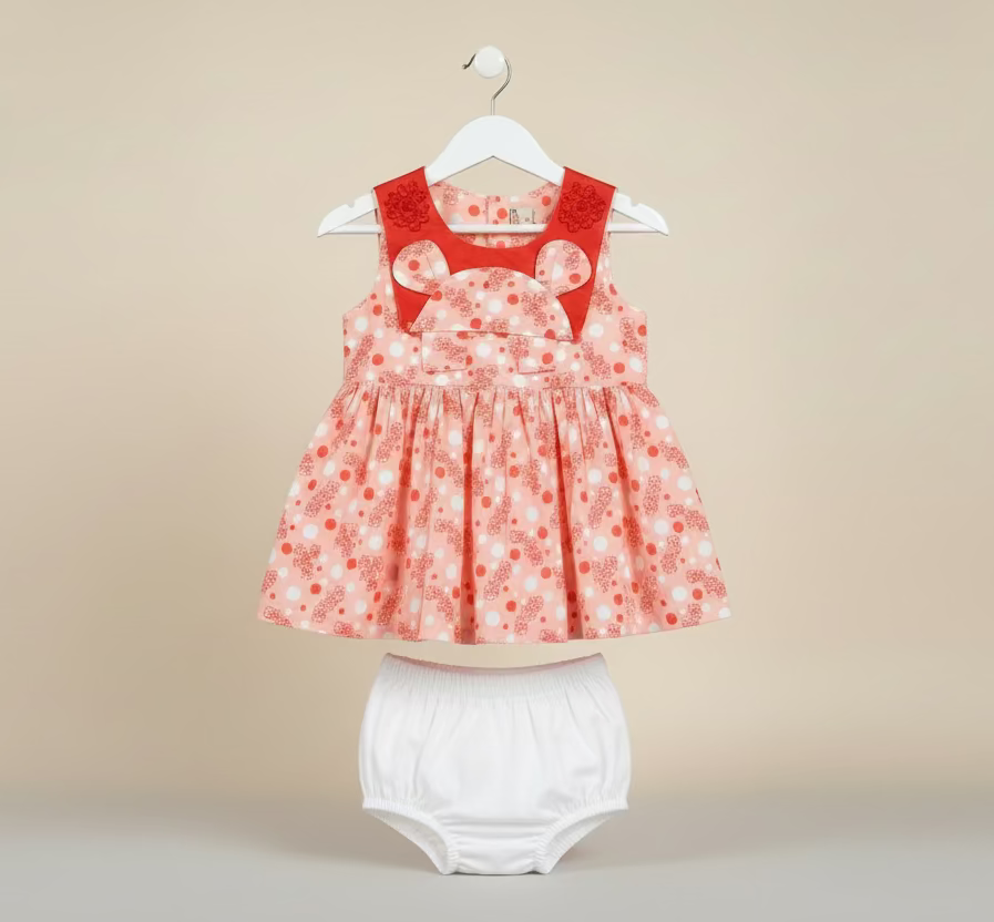 Baby Girl Polka Floral Printed Dress Set with Pant - Orange