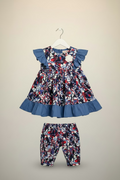 Girls Floral Printed Casual Dress with Waist Tie  590 - Blue Floral