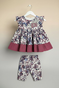 Girls Floral Printed Casual Dress with Waist Tie  590 - Maroon Floral