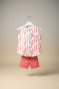 Kids Printed Sleeveless Top & Elastic Shorts Set - White/Rose