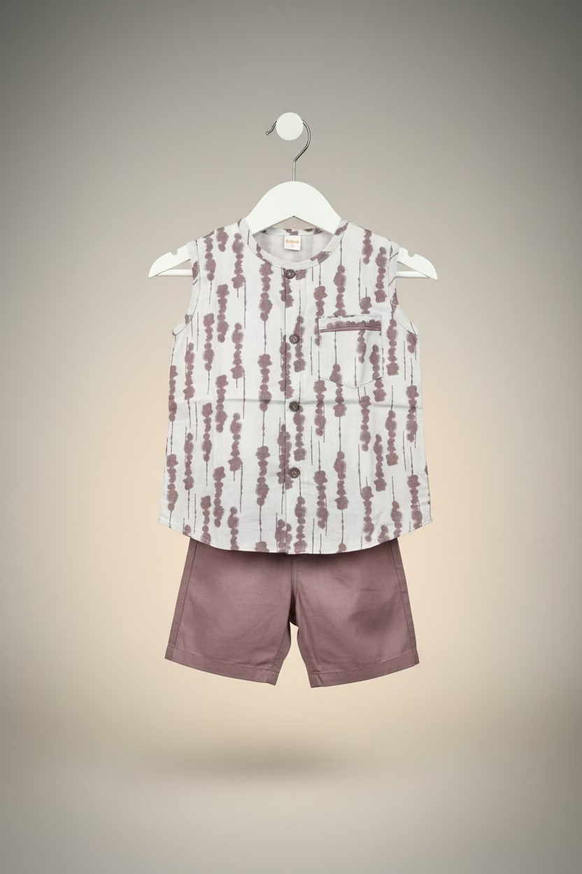 Kids Printed Sleeveless Top & Elastic Shorts Set